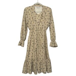 Pigment Long Modest Cream Fall Floral Fit Flare Ruffle Dress Women’s Size Medium
